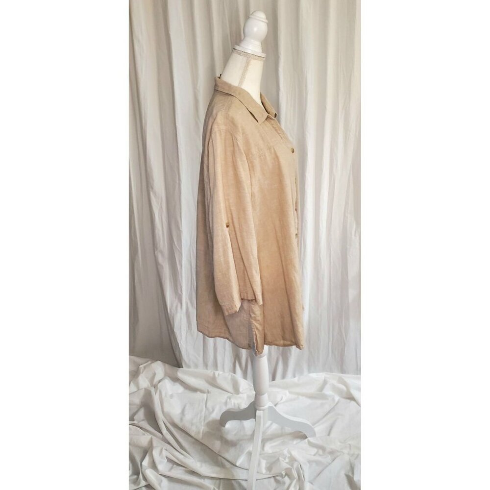 Catherines Women’s Linen Blend Beige Button Down 3/4 Sleeved Shirt Womens 3XL - Picture 5 of 15